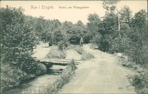 Ansichtskarte Aue (Erzgebirge) Partie am Flössgraben. 1912