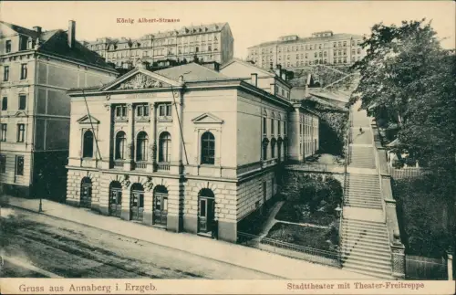 Annaberg-Buchholz König Albert-Strasse Stadttheater mit Theater-Freitreppe 1906