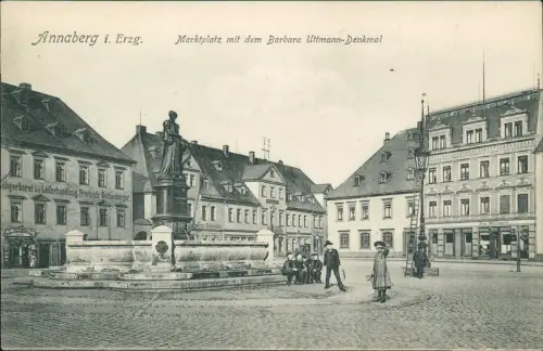 Annaberg-Buchholz Marktplatz mit dem Barbara Uttmann-Denkmal 1908