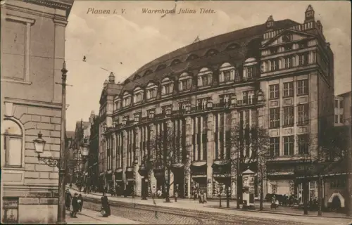 Ansichtskarte Plauen (Vogtland) Straßenpartie Warenhaus Julius Tietz 1916