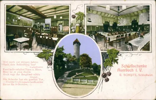 Ansichtskarte Auerbach (Vogtland) Schloßschenke 3 Bild Gastraum 1915