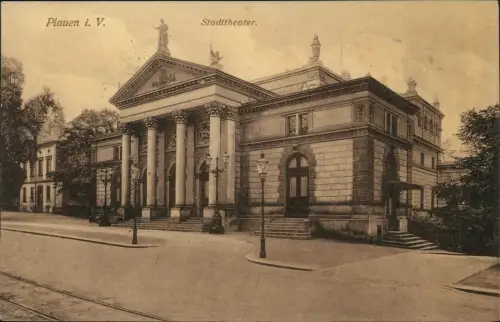 Ansichtskarte Plauen (Vogtland) Partie am Stadttheater 1915  gel. Feldpost