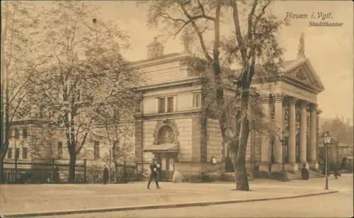 Ansichtskarte Plauen (Vogtland) Straßenpartie Stadttheater 1915