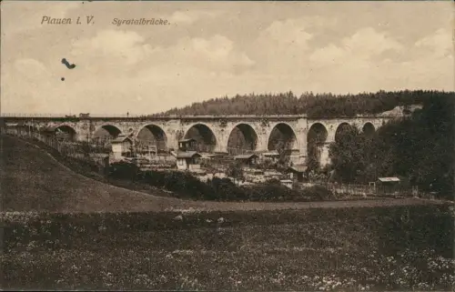 Ansichtskarte Syratal-Plauen (Vogtland) Syratalbrücke Schrebergärten 1915