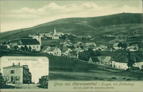 Ansichtskarte Oberwiesenthal 2 Bild Stadt und Fichtelberghaus 1911