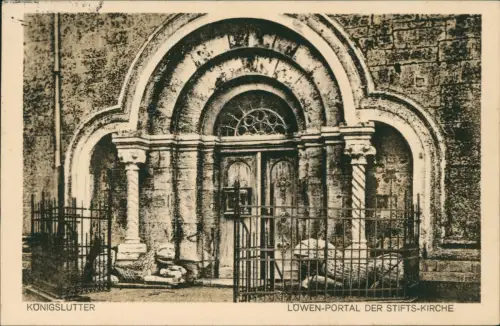 Ansichtskarte Königslutter am Elm Löwen-Portal der Stiftskirche 1936  Bahnpost Leipzig Hannover