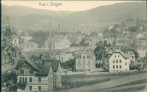 Ansichtskarte Aue (Erzgebirge) Stadtpartie Stadthäuser und Fabriken 1908