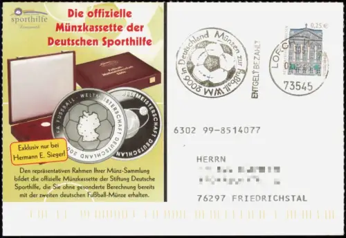 Sport Thema Werbekarte für Münzen Fußball WM Deutschland 2006