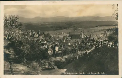 Ansichtskarte Tübingen von Norden mit Schwäbischer Alb. 1929