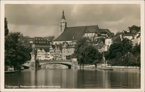 Ansichtskarte Tübingen Neckaransicht mit Eberhardbrücke - Fotokarte 1938