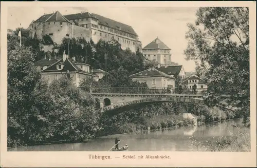 Ansichtskarte Tübingen Schloß mit Alleenbrücke. Boot 1914
