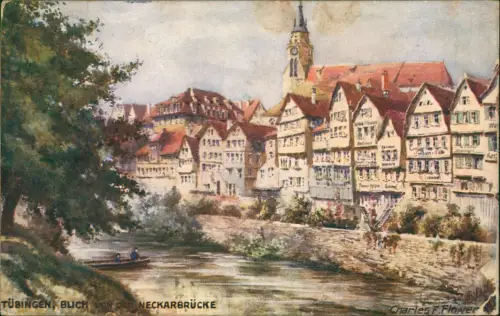 Ansichtskarte Tübingen Blick von der Neckarbrücke - Künstlerkarte 1911
