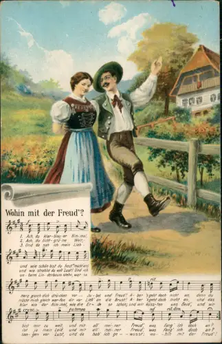 Ansichtskarte  Liedkarte Bauer u. Bäuerin Wohin mit der Freud? 1930