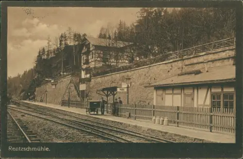 Ansichtskarte Rentzschmühle Bahnhof, Bahnsteig 1915