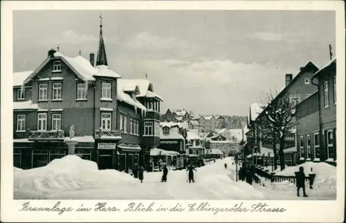Ansichtskarte Braunlage Elbingeröder Straße im Winter Geschäfte 1937