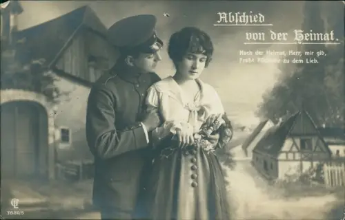 Ansichtskarte  Militär Soldat Liebe Abschied von der Heimat 1917  gel. Feldpost