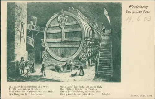 Ansichtskarte Heidelberg Das große Heidelberger Fass nach Kupferstich 1903