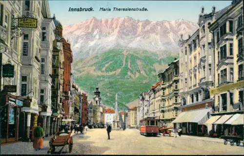 Innsbruck Maria Theresienstraße, Tram Straßenbahn Geschäfte 1910