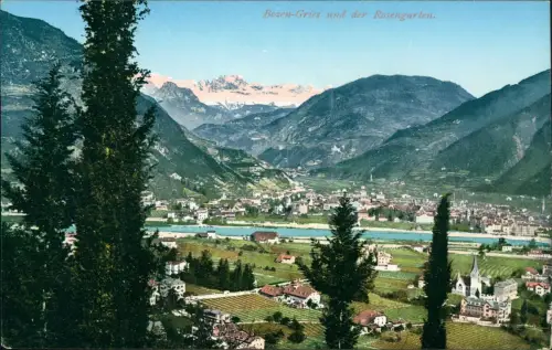 Gries-Bozen Bolzano Panorama-Ansicht Bozen-Gries und der Rosengarten 1910