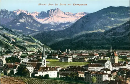 Cartolina Gries-Bozen Bolzano Kurort Gries bei Bozen mit Rosengarten 1910