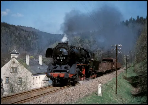 Hilbersdorf-Chemnitz Dampflok 50 3648-1 mit Güterzug bei Hopfgarten 1999