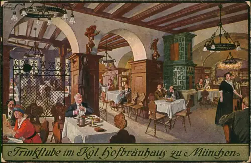 Ansichtskarte München Hofbräuhaus Gastraum Künstlerkarte 1927