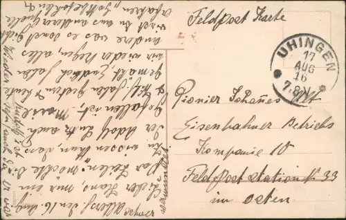 Ansichtskarte  Kinder Junge und Mädchen Korb Blumen 1916  Stempel Uhingen