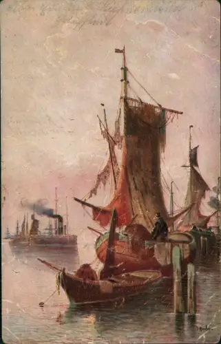 Ansichtskarte  Schiffe Dampfer  Hafen 1917  Bahnpoststempel Erfurt Sangerhausen