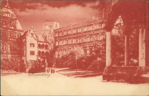 Ansichtskarte Heidelberg Heidelberger Schloss in Rot-Druck 1900