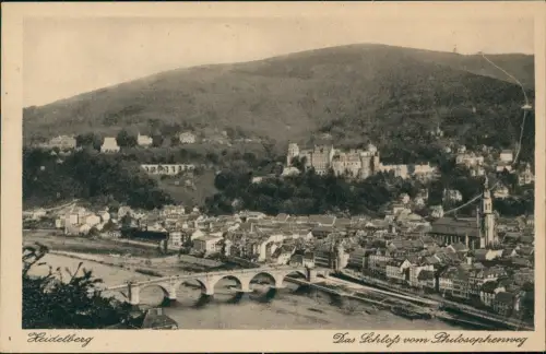 Ansichtskarte Heidelberg Heidelberger Schloss vom Philosophenweg 1920