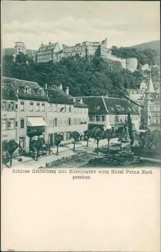 Heidelberg Schloss Heidelberg mit Kornmarkt vom Hotel Prinz Karl gesehen 1904