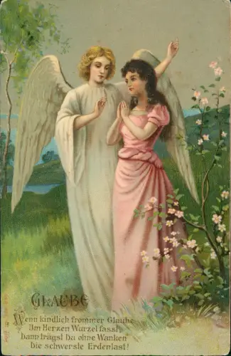 Ansichtskarte  Religion/Kirche Motivkarte mit Engel beim Beten "Glaube" 1915