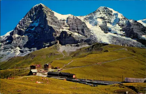 Ansichtskarte Scheidegg Bahnstation Eiger (3975m) und Mönch (4105 m) 1971