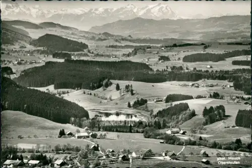 Ansichtskarte Großholzleute-Isny Stadtblick mit Alpen 1961