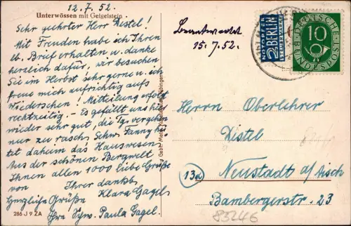 Ansichtskarte Unterwössen Geigelstein 1952