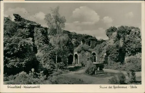 Ansichtskarte Kaiserwerth-Düsseldorf Ruine der Barbarossa - Pfalz 1954