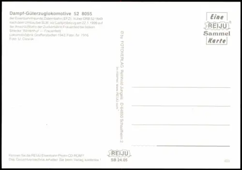 Frauenfeld Dampf-Güterzuglokomotive 52 8055 Lastprobezug Zuckerfabrik 1999