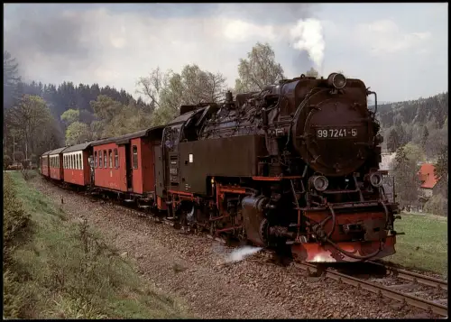 Ansichtskarte  DR, Schmalspur-Dampflokomotive 99 7241-5 bei Sorge 1996