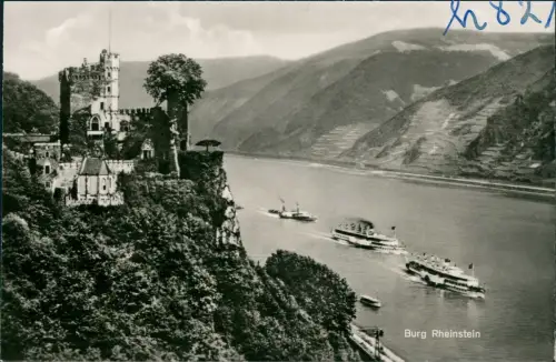 Ansichtskarte Bingen am Rhein Burg / Schloss Rheinstein mit Rheindampfer 1950