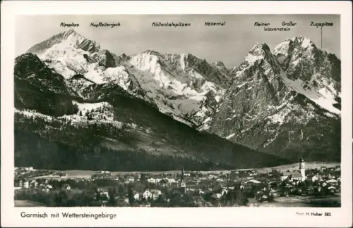 Garmisch-Partenkirchen Panorama-Ansicht Blick zur Zugspitzgruppe Zugspitze 1956