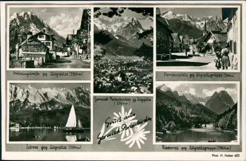 Garmisch-Partenkirchen Mehrbildkarte mit Ortsansichten und Umland-Ansichten 1960