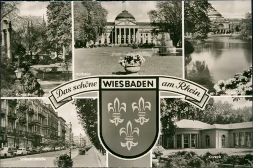 Ansichtskarte Wiesbaden Wilhelmstraße Kurgarten Kurhaus Mehrbild 1961