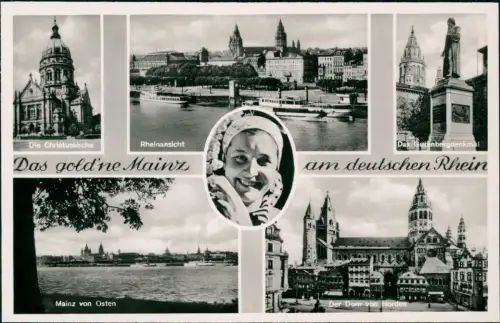 Ansichtskarte Mainz Rhein Frau Dampfer Kirche Mehrbild 1930