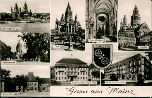 Ansichtskarte Mainz Rheinufer mit Dom Christuskirche Universität MB 1960