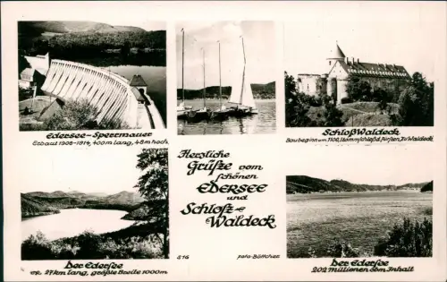 Ansichtskarte Asel-Vöhl Edersee Mehrbild Boote Schloß Waldeck 1965
