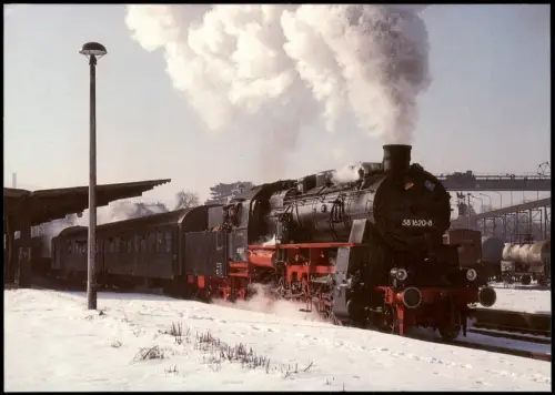 Ansichtskarte  Dampflokomotive Bahnhof Ohrdruf im Winter 1998