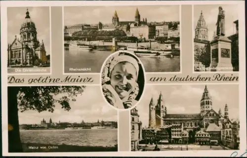 Ansichtskarte Mainz Rhein Frau Dampfer Kirche Mehrbild 1930
