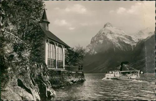 Ansichtskarte Seelisberg Urnersee, Tellskapelle, Urirotstock Dampfer 1954
