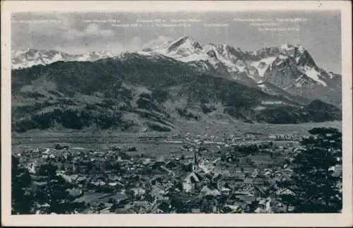 Garmisch-Partenkirchen Bergpanorama mit Beschreibung der Gipfel 1952