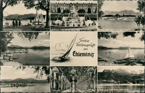 Ansichtskarte Chieming Mehrbildkarte Badestrand Dampfer uvm 1964